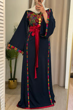 Elegant Navy Ward Thob With Manajil Details and Satin Belt