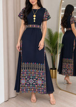 SARA Gorgeous Navy Embroidered Dress Short Sleeve