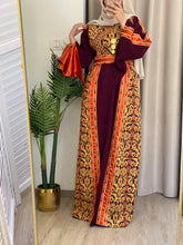 Rahaf Most Elegant Burgundy and Golden Embroidered Thob with Orange Satin and Manajil Details
