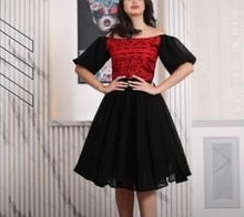 Black and Red Off-Shoulder Palestinian Embroidered Short Dress