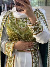 Stunning White And Light Green Royal Sleeve Palestinian Embroidered Dress