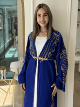 Elegant Navy Blue Handmade Moroccan Open-Front Djellaba with Belt