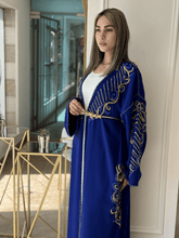 Elegant Navy Blue Handmade Moroccan Open-Front Djellaba with Belt