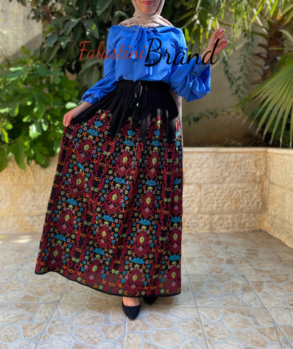 Elegant Black And Blue Embroidered Skirt