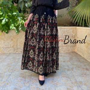 Elegant Black And Beige Embroidered Skirt