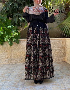 Elegant Black And Beige Embroidered Skirt