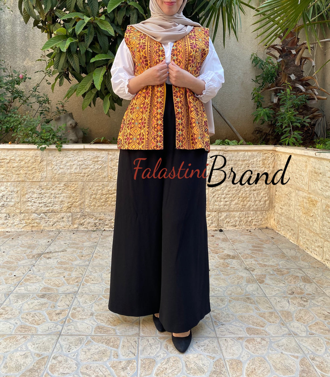 Elegant Palestinian Mustard Embroidered Best