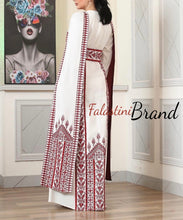 Stunning White And Red Royal Sleeve Palestinian Embroidered Dress