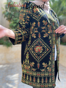 Elegant Palestinian Black And Green Embroidered Jacket