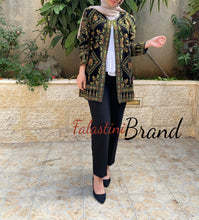 Elegant Palestinian Black And Green Embroidered Jacket