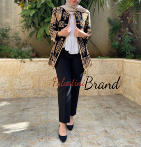 Elegant Palestinian Black And Golden Embroidered Jacket