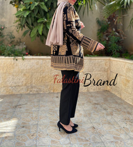 Elegant Palestinian Black And Golden Embroidered Jacket