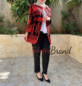 Elegant Palestinian Black And Red Embroidered Jacket