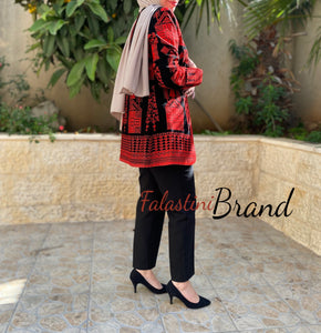 Elegant Palestinian Black And Red Embroidered Jacket