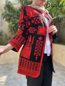 Elegant Palestinian Black And Red Embroidered Jacket