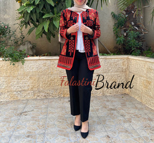 Elegant Palestinian Black And Red Embroidered Jacket