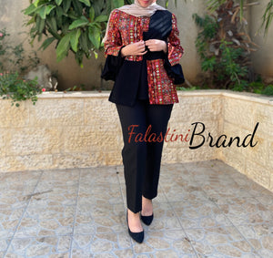 Elegant 2 Pieces Palestinian Black Embroidered Jacket