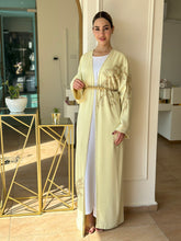 Elegant Light Yellow Handmade Moroccan Open-Front Djellaba with Belt