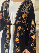 Elegant Midnight Blue Handmade Moroccan Open-Front Djellaba with Belt