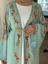 Elegant Cyan Handmade Moroccan Open-Front Djellaba with Belt