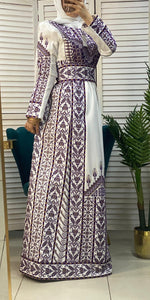 White Made in Gaza Thobe with Unique Purple Embroidery