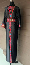 Royal Black Embroidered Dress and Abaya Set with Red Blue and Colored Embroidery