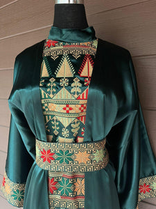 Royal Green Embroidered Dress and Abaya Set