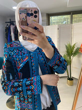 Elegant Palestinian Black And Blue Embroidered Jacket