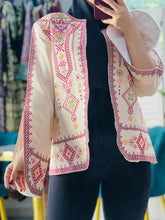 Elegant Palestinian Beige Diamond Embroidered Short Jacket