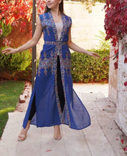 Blue Palestinian Lite Georgette Embroidered Long Vest Abaya