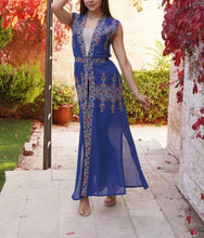 Blue Palestinian Lite Georgette Embroidered Long Vest Abaya