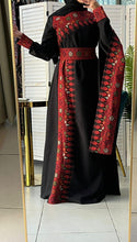 Elegant Black and Red Shoulder Details Embroidered Dress with colorful flowers