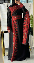 Elegant Black and Red Shoulder Details Embroidered Dress with colorful flowers