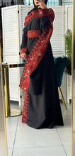 Elegant Black and Red Shoulder Details Embroidered Dress with colorful flowers