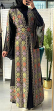 Black and Beige Chiffon Embroidered Open Abaya Kaftan  Long Split Sleeve