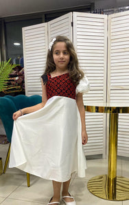 Little Girl Palestinian Embroidered White Satin Unique Design Dress