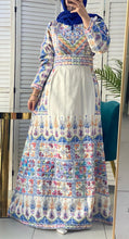 Etamine Palestinian Embroidered Offwhite Thobe Dress with Colorful Amazing Blue Embroidery