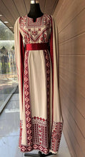 Stunning Off-White And Burgundy Royal Sleeve Palestinian Embroidered Dress