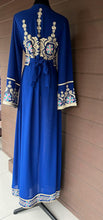 Blue and Beige Chiffon Abaya with Half Zipper Details