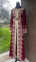 Burgundy and Beige Chiffon Abaya with Half Zipper Details