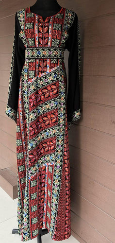 Gorgeous Black and Red Full Embroidered Palestinian Akka Thobe