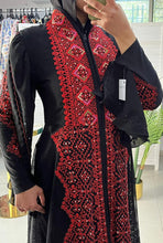 Wonderful Palestinian Black & Red Embroidered Abaya with Half Zipper Details