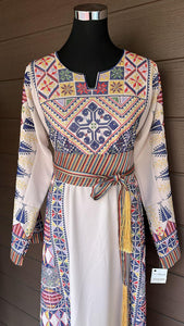 Unique Palestinian Embroidered Thob Dress with Kashmir Belt