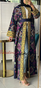 Luxurious Navy Diamond Embroidered Abaya with Golden Thread Details