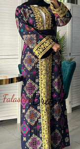 Luxurious Navy Diamond Embroidered Abaya with Golden Thread Details