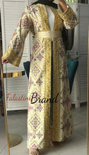 Luxurious Beige Diamond Embroidered Abaya with Golden Thread Details