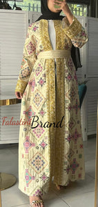 Luxurious Beige Diamond Embroidered Abaya with Golden Thread Details