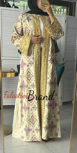 Luxurious Beige Diamond Embroidered Abaya with Golden Thread Details