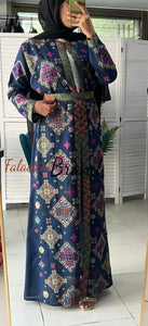 Stylish Navy and Colorful Georgette Diamond Embroidered Open Abaya Kaftan