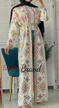 Stylish Off White and Colorful Georgette Diamond Embroidered Open Abaya Kaftan